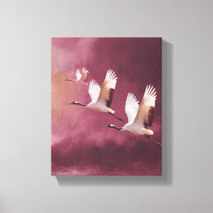Serene Japanese Cranes in Flight Aesthetic Canvas Print