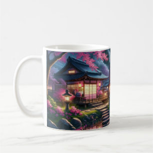 Serene Japanese Garden at Twilight Painting Coffee Mug