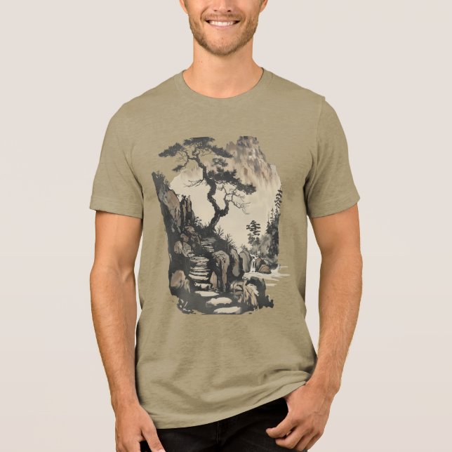 Serene Japanese Landscape Unisex T-Shirt - Tranqui Tri-Blend Shirt (Front)