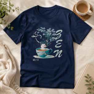 Serene Japanese Tea Cup with Cherry Blossoms  T-Shirt