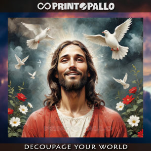 Serene Jesus Christ with doves smile at you Tissue Paper
