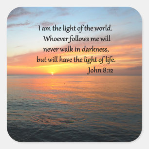 SERENE JOHN 8:12 SUNRISE OVER THE OCEAN SQUARE STICKER
