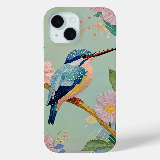 Serene Kingfisher in a Floral Paradise Case-Mate iPhone Case (Back)