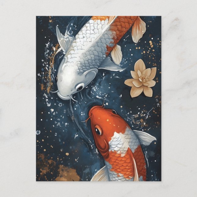 Serene Koi Fish with Lotus Flowers  Postcard (Front)
