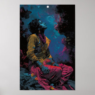 Serene Krishna Gazing Upwards Poster