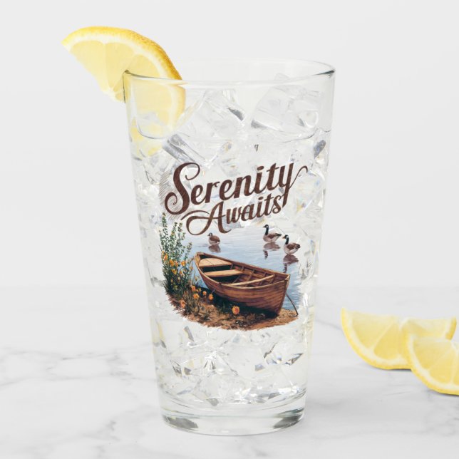 Serene Lake Boat with Geese and Wildflowers Glass (Front Ice)