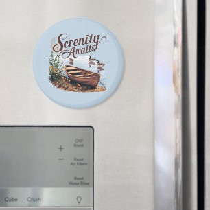 Serene Lake Boat with Geese and Wildflowers Magnet