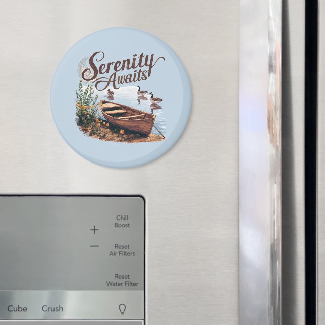 Serene Lake Boat with Geese and Wildflowers Magnet (In Situ (Fridge))