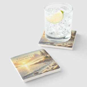 Serene Lake & Quote Stone Coaster