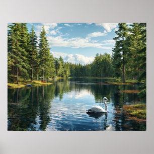 Serene Lake Scene with Swan Poster