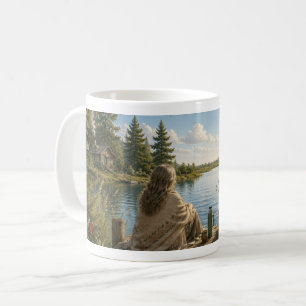 Serene Lakeside Botanical Nature Meditation Mug