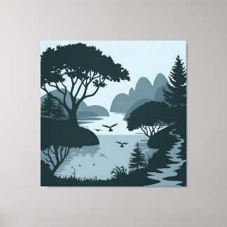Serene Lakeside Silhouette Canvas Print