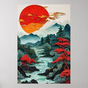 Serene Landscape Abstract Forest Mountain Poster