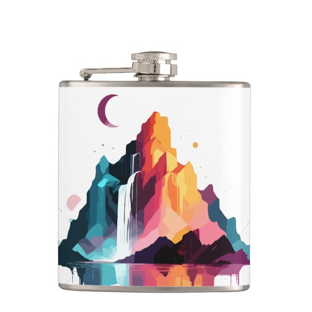 Serene Landscape Calm Tranquil Nature Mountains Hip Flask (Front)