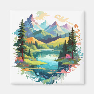 Serene Landscape Calm Tranquil Nature Mountains Magnet