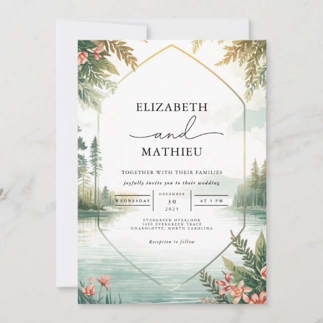 Serene Landscape Floral Wedding Invitation (Front)