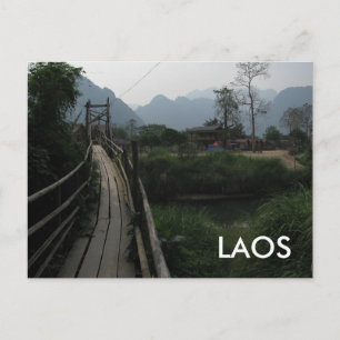 Serene Laos Mountain, River, Bridge Southeast Asia Postcard