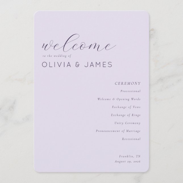Serene Lavender Wedding Schedule Programme (Front)