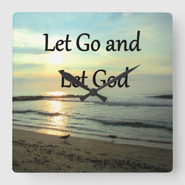 SERENE LET GO AND LET GOD OCEAN PHOTO SQUARE WALL CLOCK (Front)