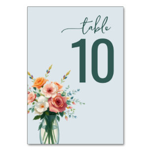 Serene Light Blue Floral Watercolor Table Number