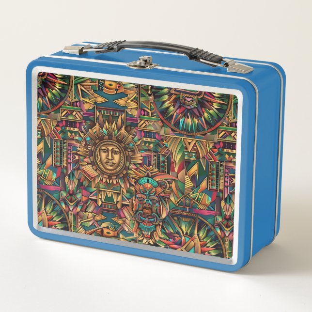 Serene Light Blue "Vibrant Historical Emblem" Lunc Metal Lunch Box (Front)