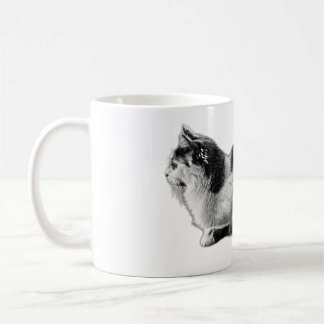 Serene Longhair Cat Coffee Mug (Left)