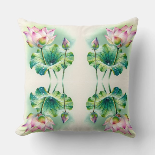 Serene Lotus Bliss: Tranquil Watercolor Pillow Des (Front)