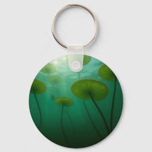 Serene Lotus Leaves Underwater Sunlight Glow Key Ring