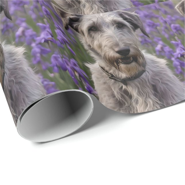 Serene Majesty: Wolfhound Sitting in a Purple Iris Wrapping Paper (Roll Corner)