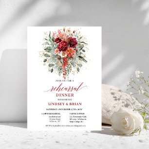 Serene Maroon Autumn Floral Rehearsal Dinner Invit Invitation
