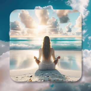 Serene Meditation by the Ocean Square Sticker