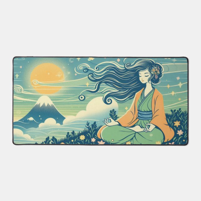 Serene Meditation Desk Mat | Anime Girl Meditating (Front)