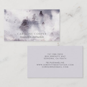Serene Meditation Instructor Mist Trees Watercolor Business Card