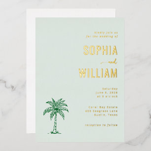 Serene Mint Palm Tree Wedding Invitation