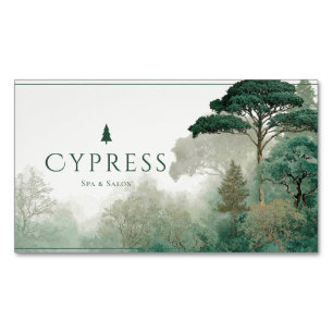 Serene Misty Forest Minimalist Green Trees Magnetic Business Card