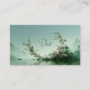 Serene Misty Lake Pink Rose Floral Arch Mountain Business Card