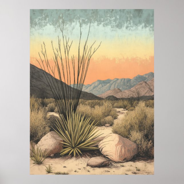 Serene Mojave Sunrise: California Desert Art Print (Front)