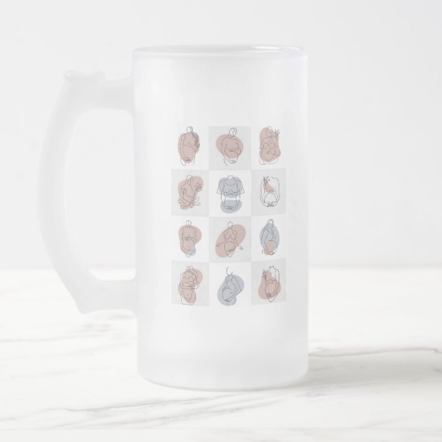 Serene Motherhood Line Art - Abstract Baby Bump  Frosted Glass Beer Mug (Left)