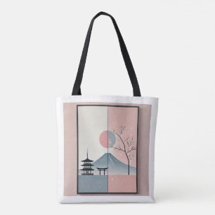 Serene Mount Fuji and Cherry Blossom Ink Art Tote Bag