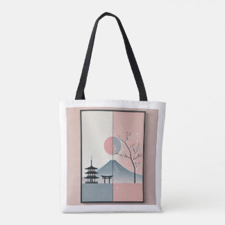 Serene Mount Fuji and Cherry Blossom Ink Art Tote Bag