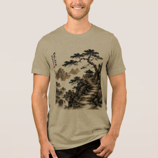 Serene Mountain Ink Landscape Nature Art Tri-Blend Shirt