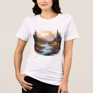 Serene Mountain Landscape with Flowing River Tri-Blend Shirt