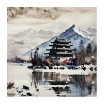 Serene Mountain Pagoda, winter poster