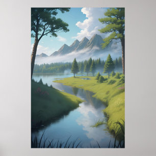Serene Mountain River Poster