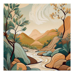 Serene Mountain River – Tranquil Nature Art Poster