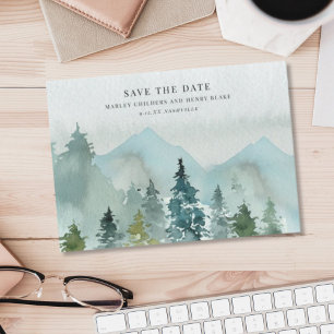 Serene Mountain Scenery Watercolor Wedding Save The Date