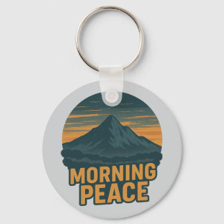 Serene Mountain Sunrise Retro Emblem Key Ring
