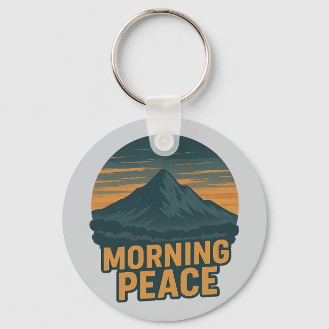 Serene Mountain Sunrise Retro Emblem Key Ring (Front)