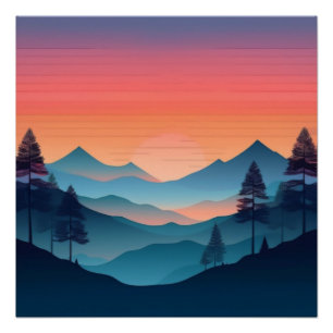 Serene Mountain Sunset View Poster