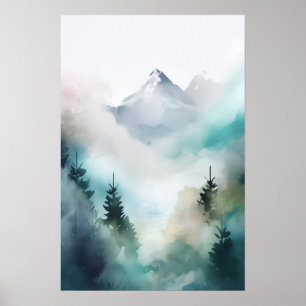 Serene Mountain Watercolor Abstract Art Download  Poster